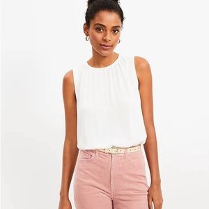 NWT Loft Shirred Shell Top, Whispering White, Size XL